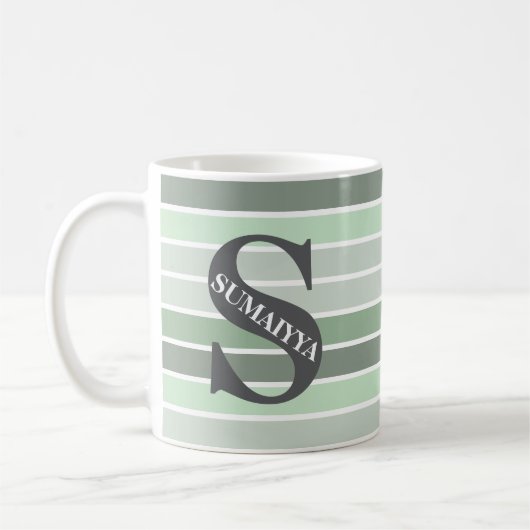 Mug Monogramme personnalisé rayé 'Nuances de vert' (Gauche)