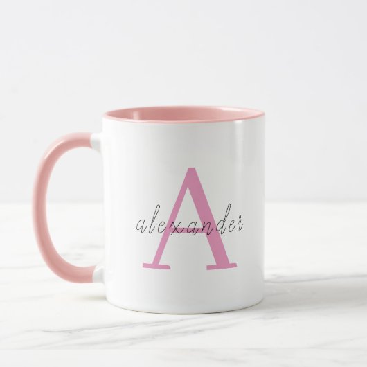 Mug monogramme personnalisé rose avec votre nom (Gauche)