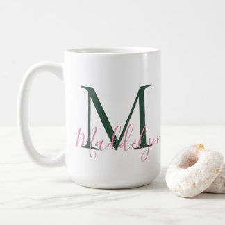 Mug Monogramme personnalisé rose et vert Prépa