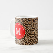 Mug Monogramme personnalisé rouge et Empreinte de léop (Devant gauche)