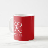Mug Monogramme personnalisé rouge vif (Devant gauche)