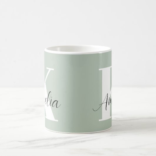 Mug Monogramme personnalisé Sage vert (Centre)