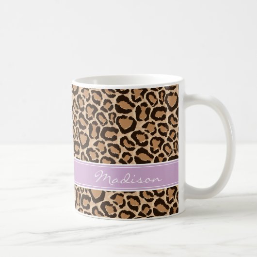 Mug Monogramme personnalisé violet et Empreinte de léo (Droite)