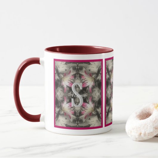 Mug Monogramme personnalisé Vos initiales Nom Lys (Avec donut)