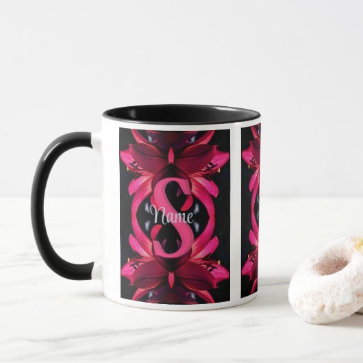 Mug Monogramme personnalisé Votre initiale Nom Art flo (Avec donut)