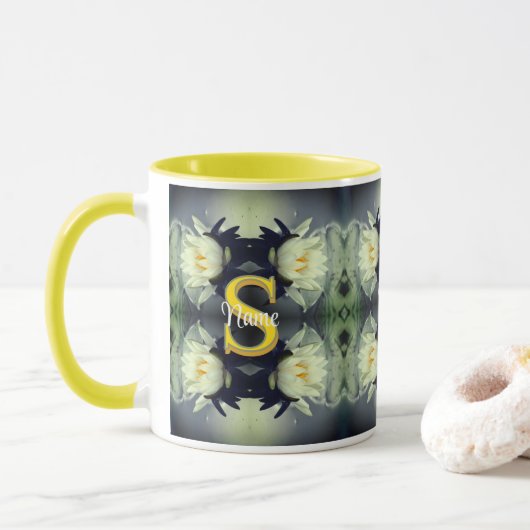 Mug Monogramme personnalisé Votre initiale Nom Fleur d (Avec donut)