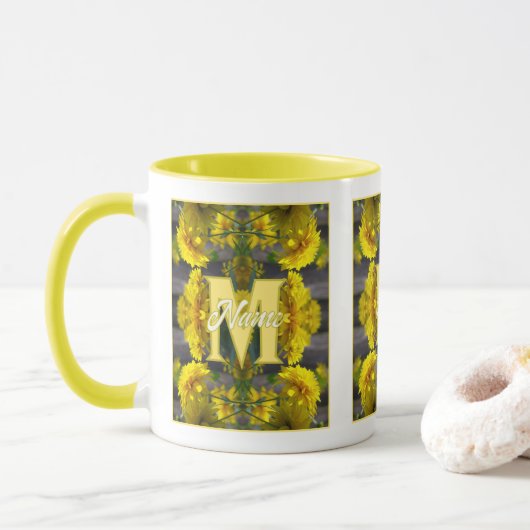 Mug Monogramme personnalisé Votre initiale Nom Fleurs (Avec donut)