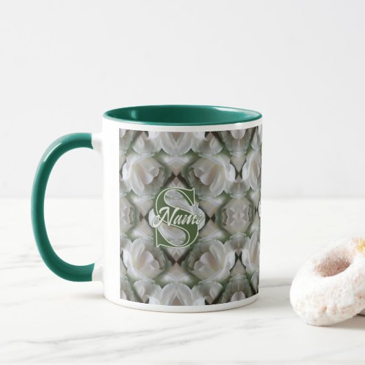 Mug Monogramme personnalisé Votre initiale Nom Rose bl (Avec donut)