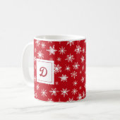 Mug Monogramme personnalisé Xmas Snowflake Motif rouge (Devant gauche)