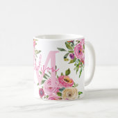 Mug Monogramme | Personnalisez | Aquarelle | Floral (Devant droit)