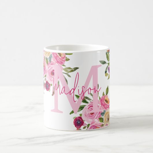 Mug Monogramme | Personnalisez | Aquarelle | Floral (Centre)