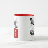 Mug Monogramme photo Collage de photos en rouge et bla (Centre)