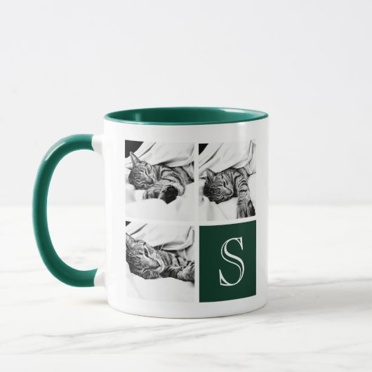 Mug Monogramme photo Collage de photos en vert foncé,  (Gauche)