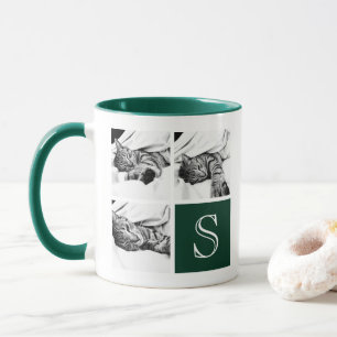 Mug Monogramme photo Collage de photos en vert foncé,