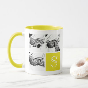Mug Monogramme photo Collage Instagram jaune et blanc