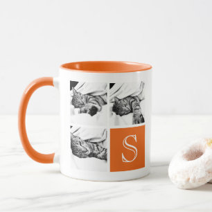 Mug Monogramme photo Collage Instagram orange et blanc
