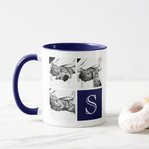 Mug Monogramme photo Collage photo en bleu et blanc de