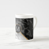 Mug Monogramme - Pierre de marbre blanc noir (Devant droit)