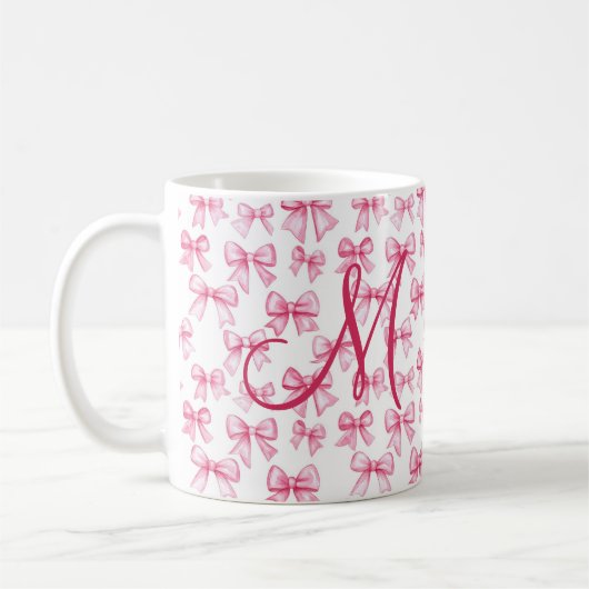 Mug Monogramme Pink Bow Coquette esthétique Preppy ten (Gauche)