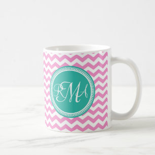 Mug Monogramme Pink et Turquoise Chevron Custom