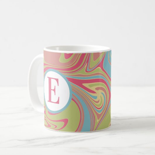 Mug Monogramme Pink et vert Abstrait torchon (Devant gauche)
