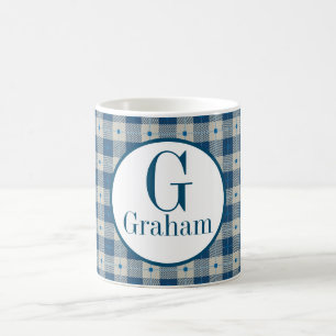 Mug Monogramme Plaid Blue Lodge Personnalisé