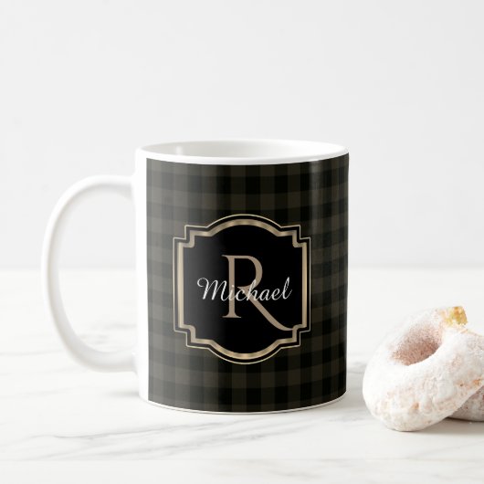 Mug Monogramme Plaid de Buffalo (Avec donut)