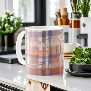 Mug Monogramme plaid feuilles d'automne beige orange v