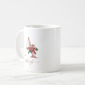 Mug Monogramme Poinsettia en or rose Script (Devant gauche)