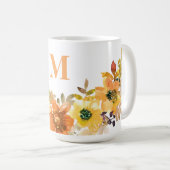 Mug Monogramme Première Aquarelle Orange Chute Florale (Devant droit)