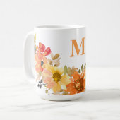 Mug Monogramme Première Aquarelle Orange Chute Florale (Devant gauche)