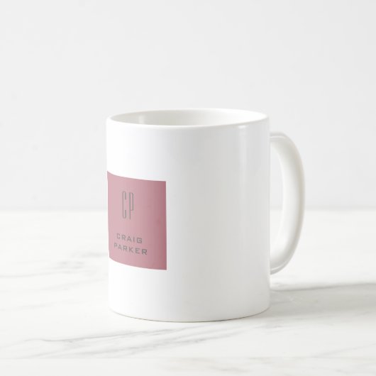 Mug Monogramme professionnel moderne Rose clair or bla (Devant droit)