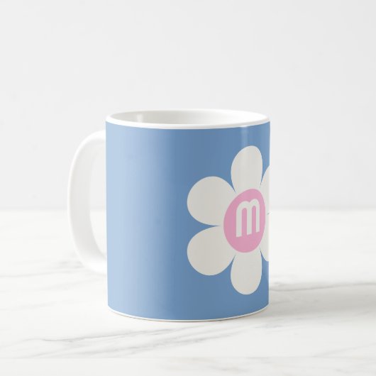 Mug Monogramme Puissance initiale Fleur Maisson rose e (Devant gauche)