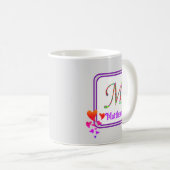 Mug Monogramme Purple Coeurs colorés Nom initial (Devant droit)