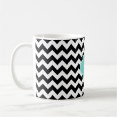 Mug Monogramme Quatrefoil blanc noir Chevron Aqua (Gauche)