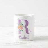 Mug Monogramme R Fleurs Violet Aquarelle Personnalisé (Centre)