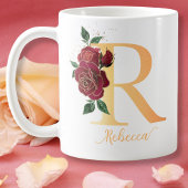 Mug Monogramme R or nom personnalisé roses rouges