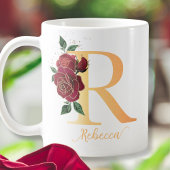 Mug Monogramme R or nom personnalisé roses rouges