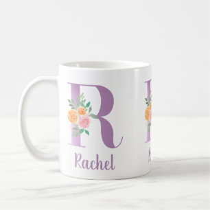 Mug Monogramme R Violet Floral Aquarelle Personnalisé
