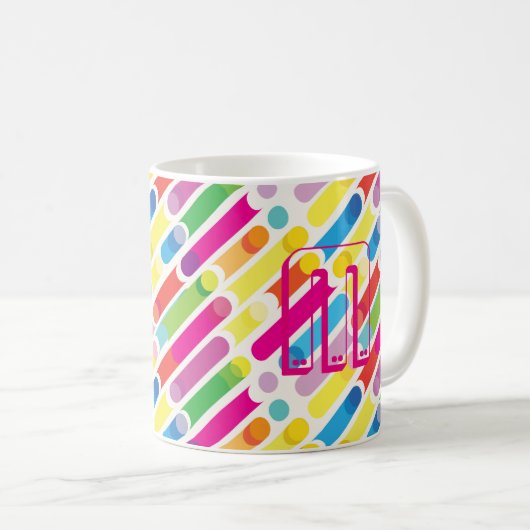 Mug Monogramme Rainbow Diagonal Lines Motif Pop Art (Devant droit)