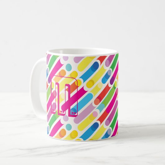 Mug Monogramme Rainbow Diagonal Lines Motif Pop Art (Devant gauche)
