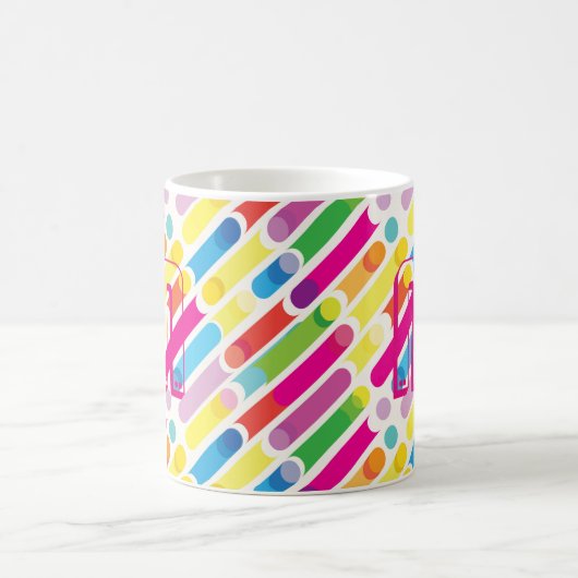 Mug Monogramme Rainbow Diagonal Lines Motif Pop Art (Centre)