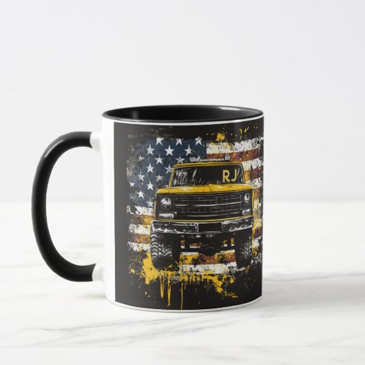 Mug Monogramme Ramasser Camion Drapeau Grunge (Gauche)