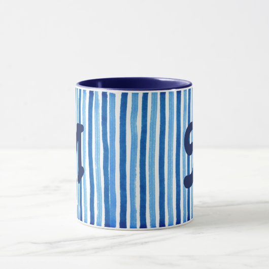 Mug monogramme rayé bleu et blanc (Centre)