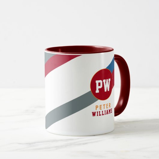 Mug monogramme rayé moderne (Devant droit)