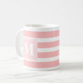 Mug Monogramme rayé rose et blanc moderne (Devant gauche)