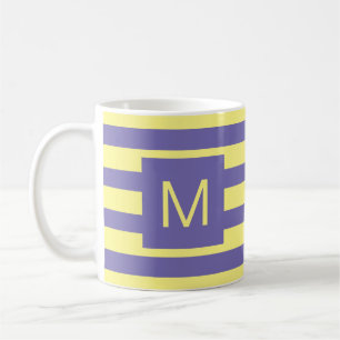 Mug Monogramme rayé violet jaune (ou couleurs personna