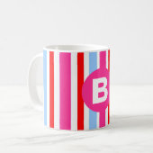 Mug Monogramme rayures bonbons rose et bleu vif (Devant gauche)
