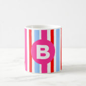 Mug Monogramme rayures bonbons rose et bleu vif (Centre)