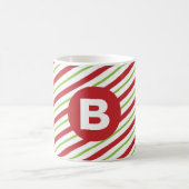 Mug Monogramme rayures diagonales rouges et vertes (Centre)